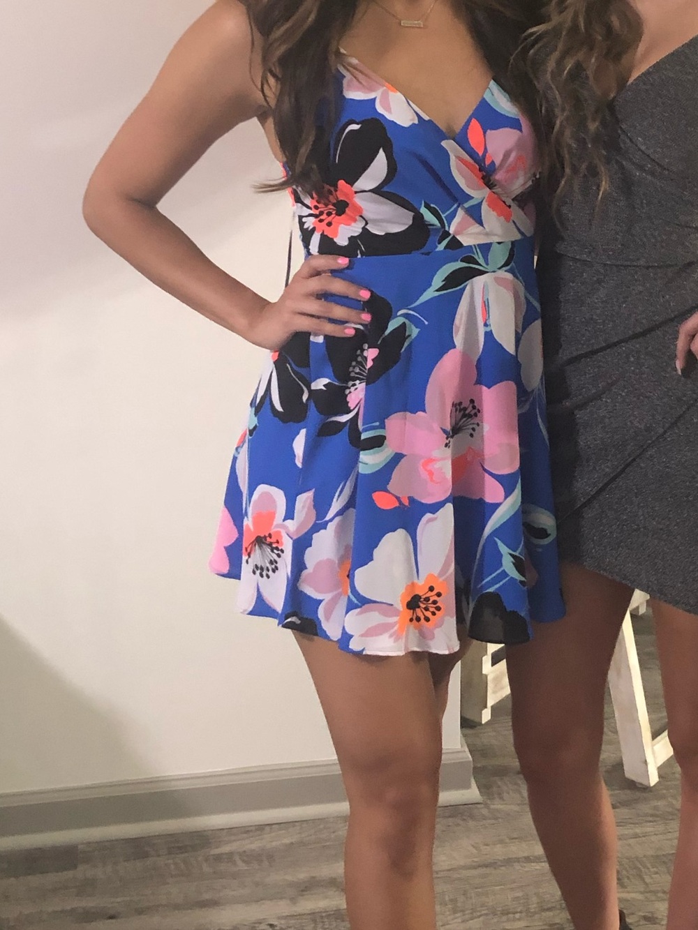 Express Blue Floral Spaghetti Strap Chemise